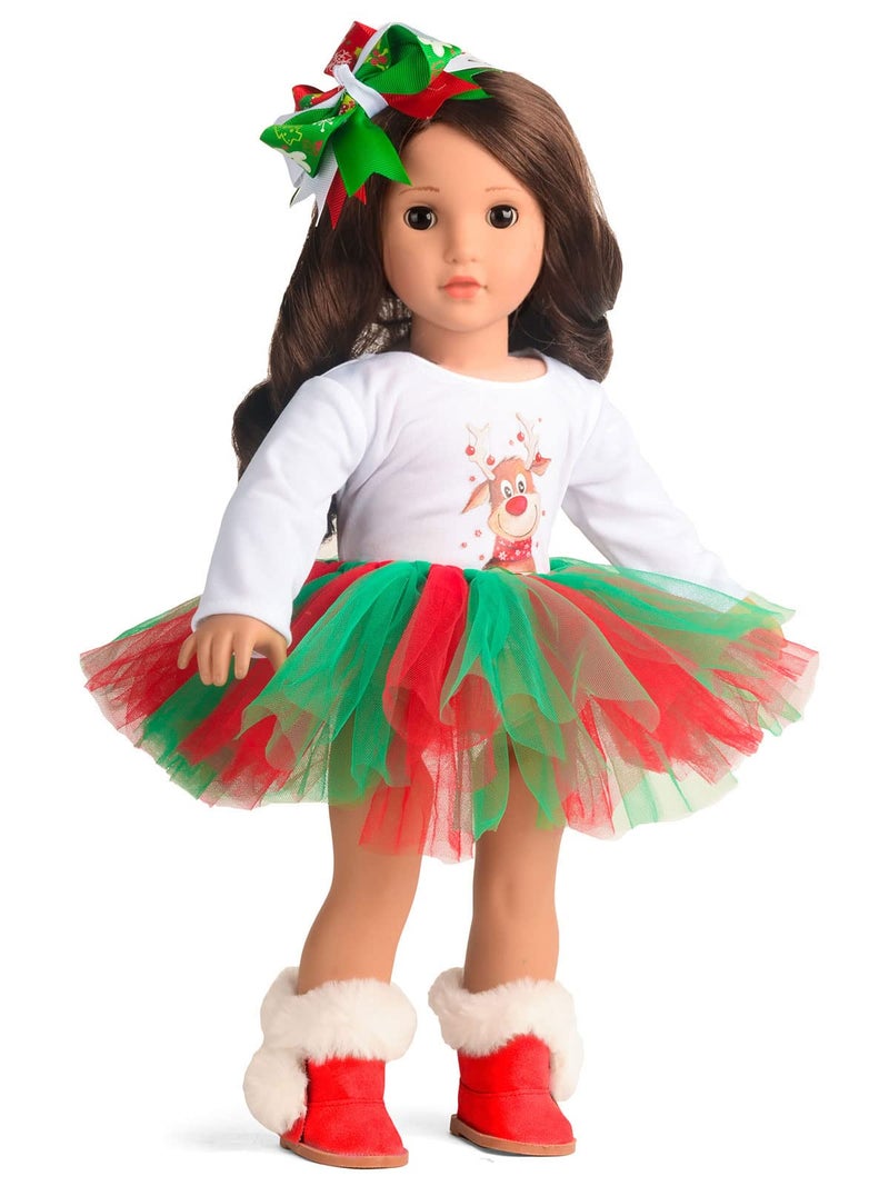Sweet Dolly 18 Inches Doll Clothes Christmas Deer Tutu Dress Fits 18 Inch Dolls - Image 2